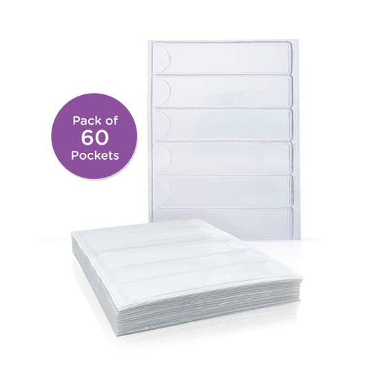 Adhesive I.D. Card Pockets for 1 1/2''- 4'' Ring Binders (60 Pack)